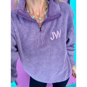 Acid Purple Embroidered Quarter Zip Pullover