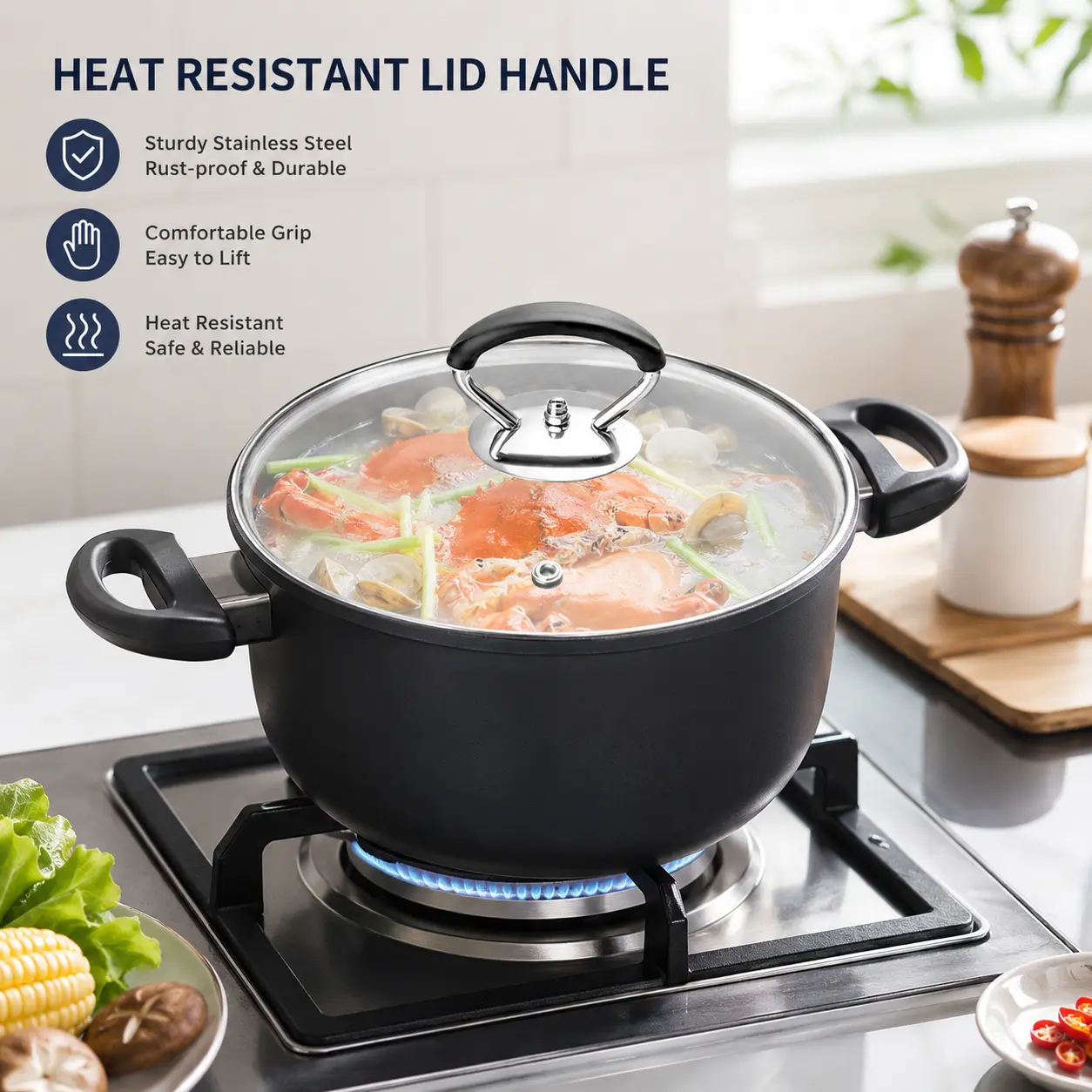 1 Count Stainless Steel Cookware Pot Lid Handle - Heat Resistant, Rust Resistant Replacement Part with Included Screws for Home Daily Cooking