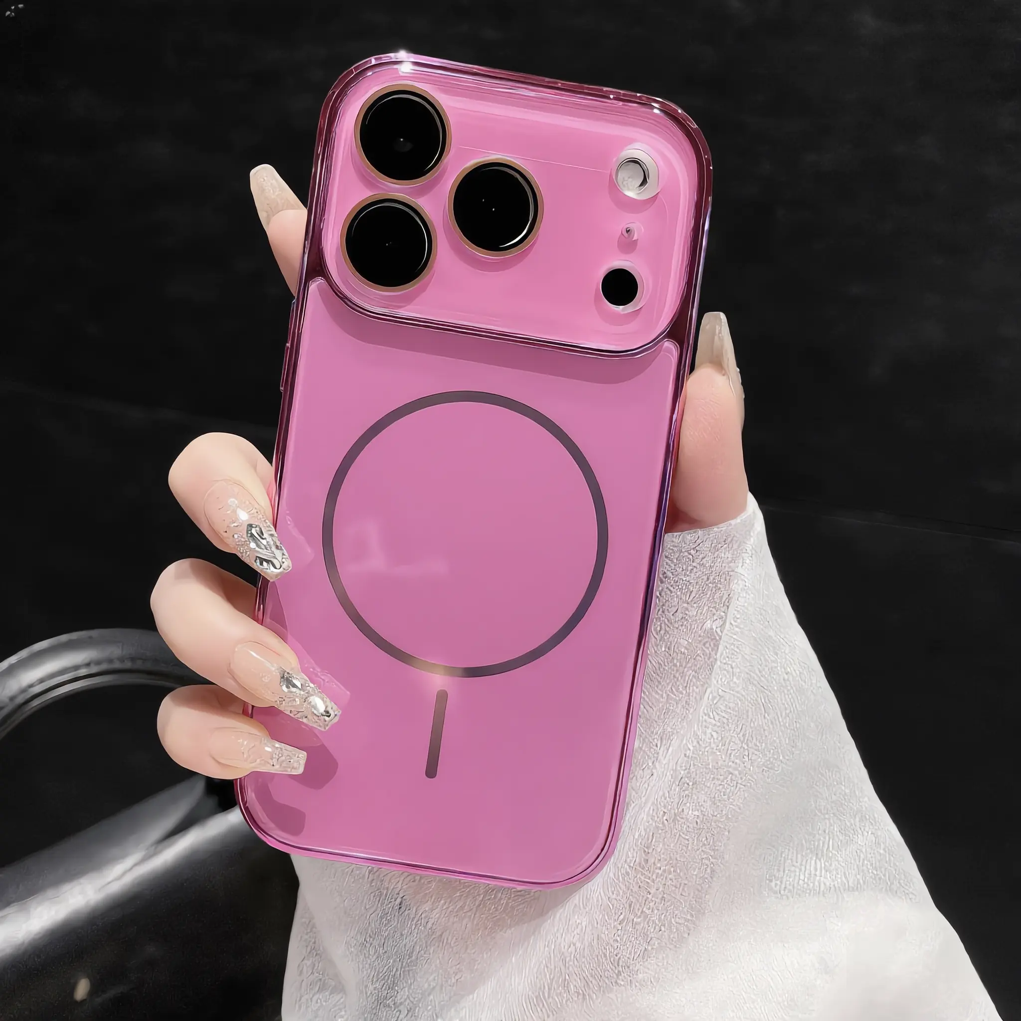 Nordic Couple Customized Magnetic Closure Solid Smartphone Case - Ice Glossy Glass Cover with TPU Soft Edges, Shockproof, Includes Camera Lens Film & Screen Protector, for iPhone 17 Pro Max/17 Pro/17/16 Pro/15/14/13, Girls/Business Use