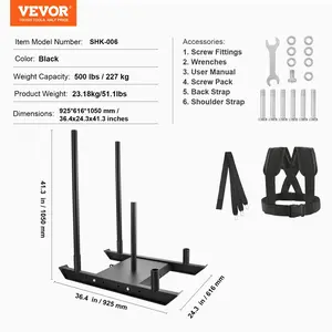 VEVOR Weight Training Sled, Pull Push Power Sled, Fitness Strength Resistance Training, Steel Workout Equipment for Athletic Exercise Speed Improvement, Suitable for 2 Weight Plate, Black
