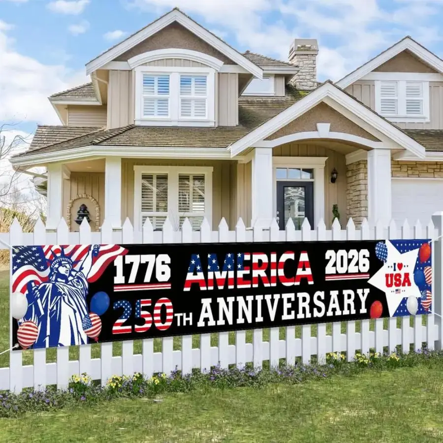 America 250th Anniversary Banner, USA 1776-2026 Independence Day Decor, Patriotic Party Banner Outdoor Fence Banner, 4th Of July Backyard Decoration, USA Celebration Banner