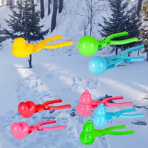 Random Color and Style 4 Snowball Clips Set - Duck, Snowman, Heart, Football Shape - Suitable for Outdoor Winter Activities and Making Snowball Christmas Tree Decorations - Red and Yellow Plastic Art Tools