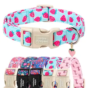Unique style paws Blue Strawberry Dog Collar with Plastic Buckle & Pendant – Unique Style Paws Puppy Collar for Spring Summer, Fit Small Medium Large Boys Girls Dogs