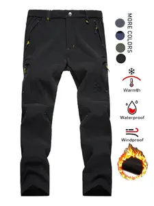 Men's Winter Thick Fleece Pants with Belt, Windproof Waterproof Insulated Outdoor Long Pants, Hiking Camping Climbing Skiing Soft Shell Pants