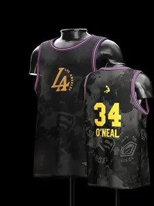 Shaquille O'Neal #34 Los Angeles Black Gold Basketball Jersey Script Purple Gold Breathable Mesh Sleeveless Vintage Basketball Jersey for Shaq Fans Supporters Retro Collectors & Streetwear Basketball Enthusiasts Classic Throwback Jersey