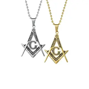 Set of 2 Freemason Masonic Symbol Pendant Necklace Silver Gold Plated Oxidized