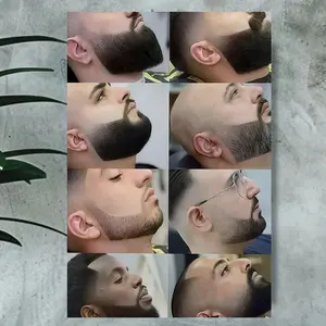 1 Piece Men's Fashion Frameless Canvas Poster - 30.48x45.72cm Modern Barber Shop Haircut Chart, Dynamic Beard and Beard Transformation Guide - Suitable for Hair Salon Wall Art and Home Decoration, Barber Image