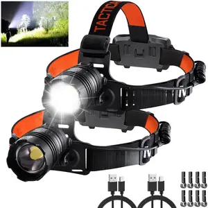 Headlamp Rechargeable 2Pack, Head lamps led rechargeable, Adjustable Focus Headlight Outdoor, 4Mode Head Lights  Forehead, 90 ° Angle LED Headlamp, Waterproof Headlamps  Adults Camping Hard Hat