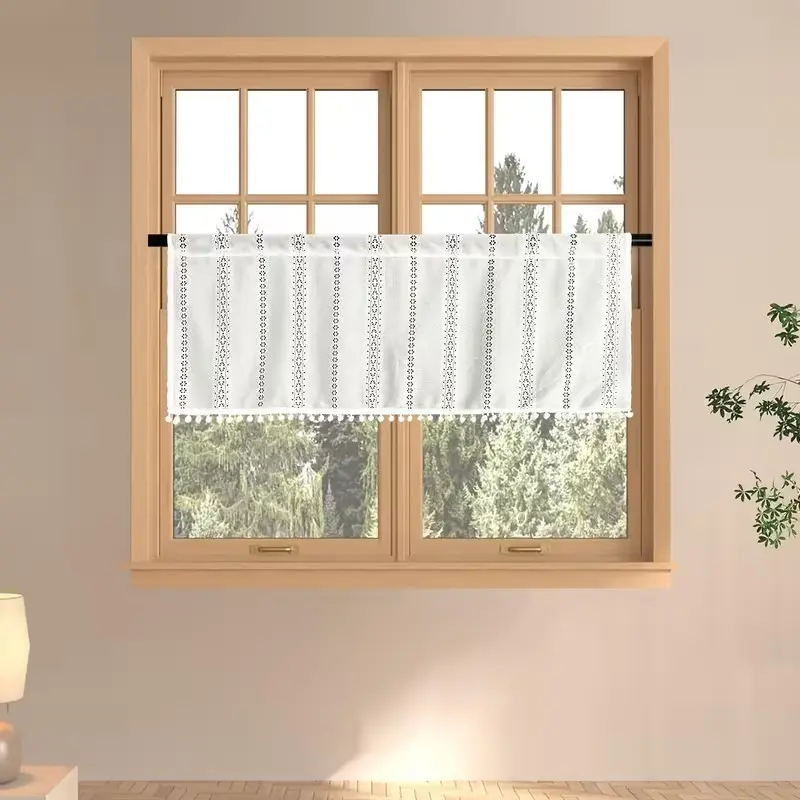 1pc Bohemian Ball Lace valance Short Curtain, Kitchen Curtains, Small Coffee Window Drapes, Finished Curtain Rod Pocket Home Decor