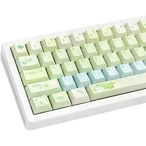 Green Cherry Profile Keycaps, Dye-Sublimation PBT Cute Custom Keyboard Keycap, 145 Key Anime Cap Set for Cherry Gateron MX Switches Mechanical Keyboards
