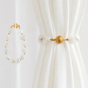 Shell Shape Curtain Tiebacks Pair Set French Light Luxury Magnetic Closure Gathered Tiebacks Sheer Curtain Binding Accessories