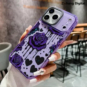Purple Rose Flower Patterns Phone Case for iPhone 17 Pro Max Air 16 Plus 15 14 13 12 11 Non Slip TPU Soft Shell Non-Yellowing Shockproof Clear slim Protective Softcase Rugged Durable Back Cover, Advanced fashion gift