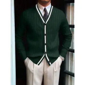 Men's Vintage Coin Pattern Long Sleeve Cardigan, Suitable For Autumn/Winter, Can Be Worn With Suit And Shirt