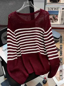 Women's Striped Print Knitting Sweater, Casual Long Sleeve Crew Neck Jumper for Summer, Fashion Women's Knitwear for Daily Wear