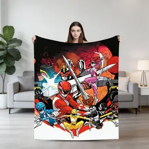 Mighty Morphin Power Rangers Flannel Blanket, Retro Cartoon Throw for Adults & Kids, Sofa, Bed & Movie Night Decor