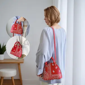 Zipper Closure Shell Crossbody for Women PU Leather Shoulder Bag with Cashew Flower for Shopping & Travel