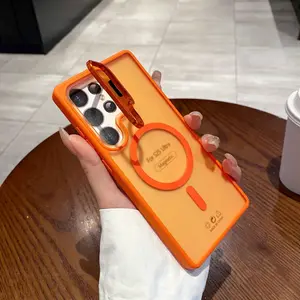 Magnetic Mag Safe Clear Case + Film Acrylic Hard Back Cover For Samsung S26 S25 S24 S23 S22 Ultra Plus Camera Ring Kickstand Shockproof phone case