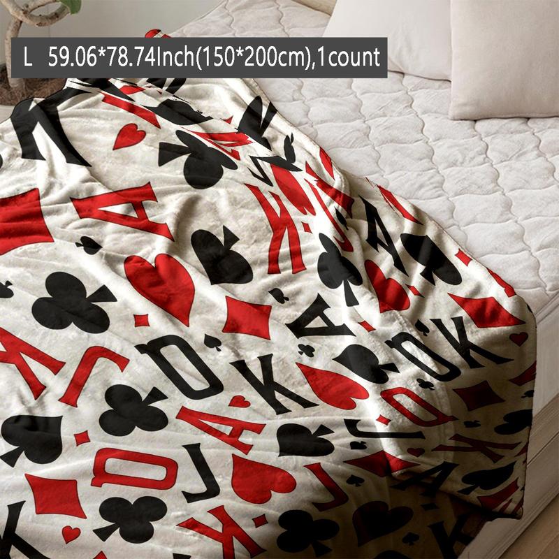 Trendy Poker Print Flannel Blanket, Soft and Warm, Anti-Pilling, Ideal for Naps, Camping, Travel, All Seasons Gift