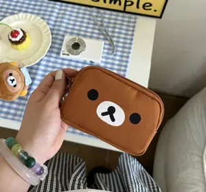 KUMA Oxford Cloth Storage Bag – Cute Japanese Cartoon Lipstick Red Wallet & Coin Card Holder, Headphone Pouch Gift