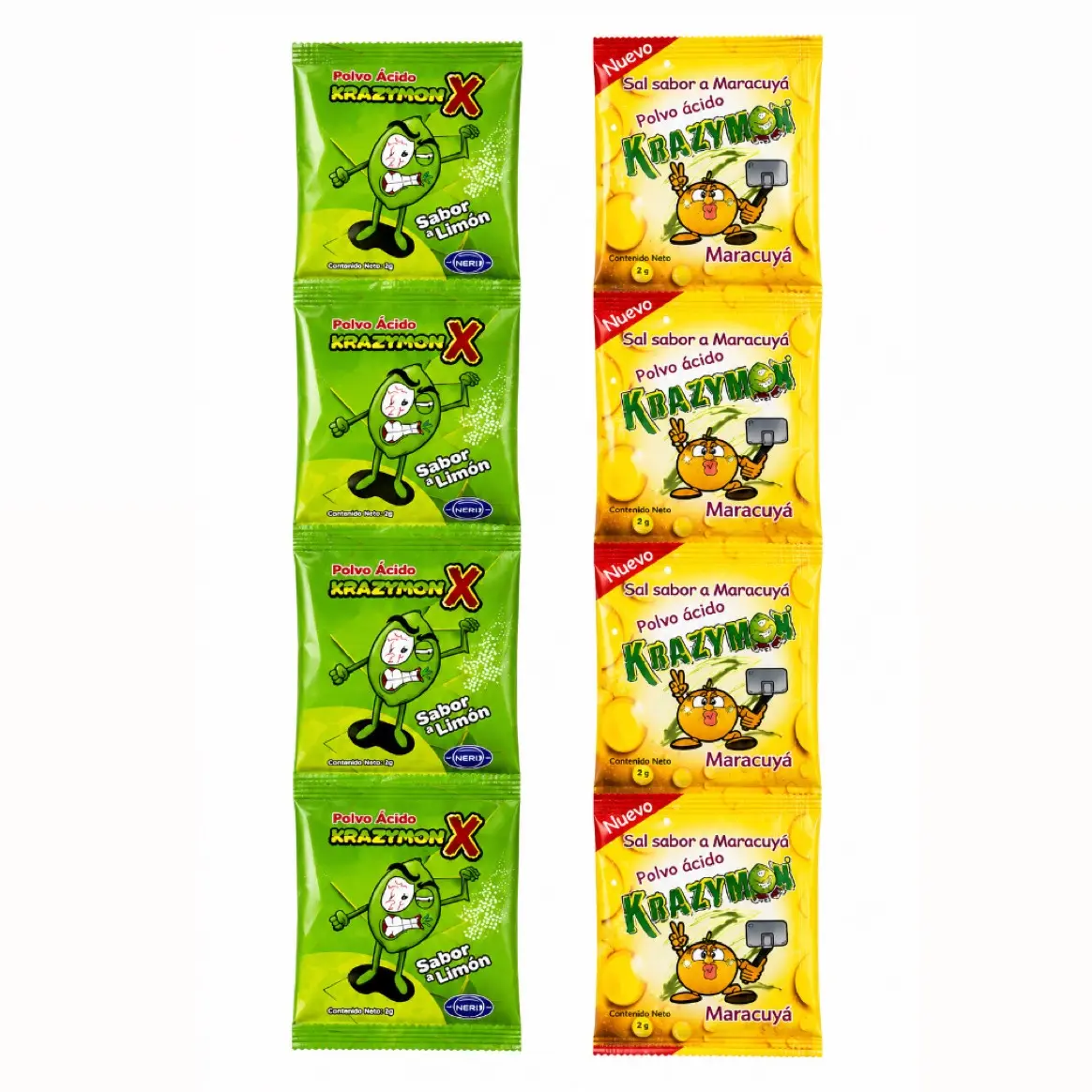 Krazymon Sour Candy Powder 4-Pack | Limón o Maracuyá | Polvo Ácido