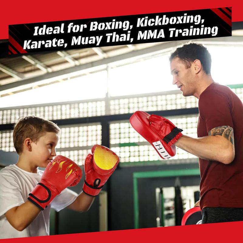 Boxing gloves, 4-in-1 Boxing Gloves and Punching Mitts Set for Boys & Girls, Kids Boxing Gloves Focus Pads with Hand Wraps, Boxing Reflex Ball, Boxing Equipment Set for MMA Karate Muay Thai, Boxing gloves for kids, Kids boxing gloves, Boxing gear