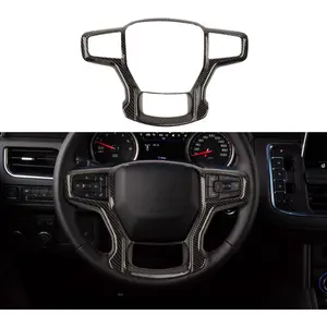 for Chevy Silverado Steering Wheel Panel Cover Interior Steering Wheel Accessories Compatible with Chevy Silverado 1500 2019-2024 Suburban 2020+ Tahoe 2021+(1Pc,ABS,Carbon Fiber Black)
