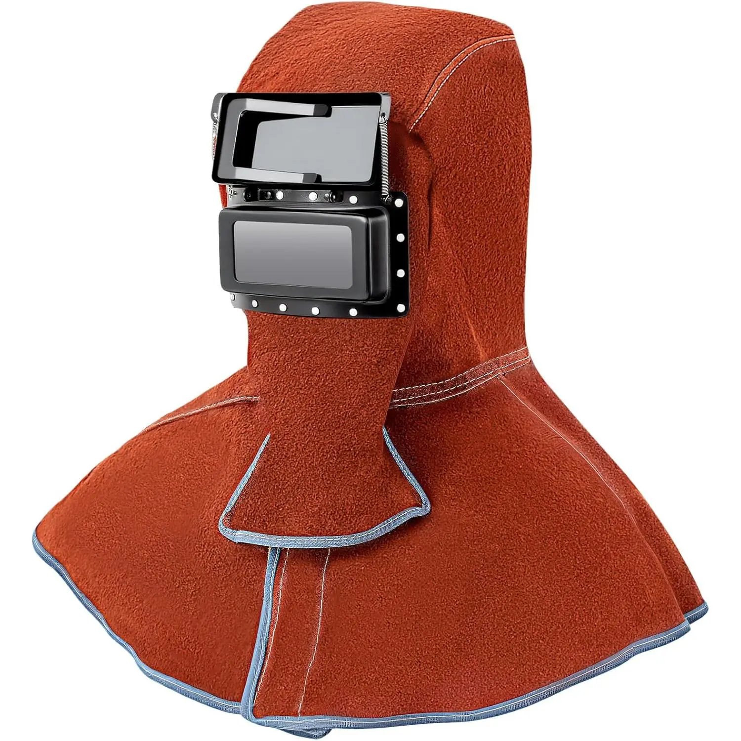 Hood with Auto Darkening Lens, Full Protective Welder Helmet Work Cap Head Face Neck Shoulder, & Heat Resistant, Dust Resistant, Breathable(Brown)