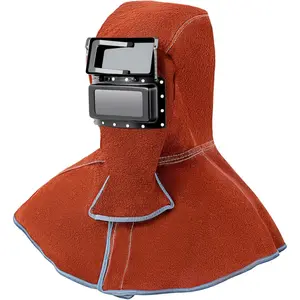 Hood with Auto Darkening Lens, Full Protective Welder Helmet Work Cap Head Face Neck Shoulder, & Heat Resistant, Dust Resistant, Breathable(Brown)