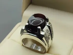 Natural Yemeni Blood Red Big Khabadi Aqeeq Sterling Silver 925 Handmade Carnelian Shifat al Abad Men's Channel Set Ring