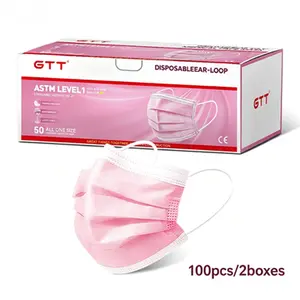 GTT 100 Pcs Pink Disposable Face Masks ASTM Level , 3-Ply Breathable Ear-Loop Masks for Adults, All-Purpose Daily Use