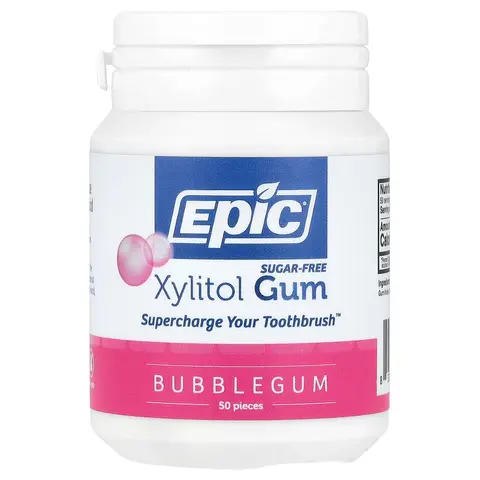 Epic Dental Xylitol Gum, Sugar-Free, Bubblegum, 50 Pieces