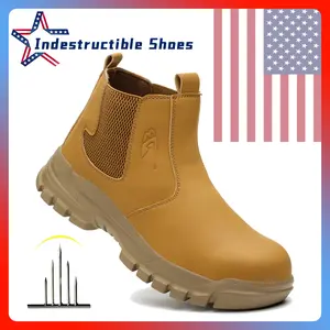Waterproof Men's Safety Work Boots Steel Toe Shoes Anti Impact Anti-Puncture Outdoor Protective Boots Indestructible Roofing Shoes Worker Closed Breathable Mesh Upper