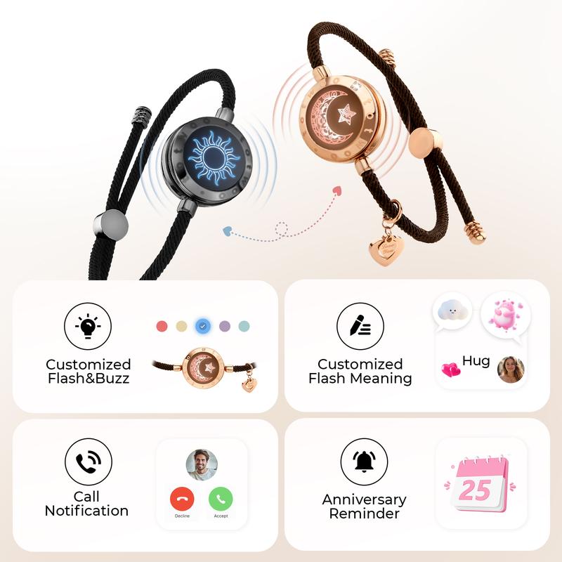 totwoo Long Distance Touch Bracelets with Sun&Moon Functional Love Connect Couple Gifts For Boyfriend or Girlfriend or your Family