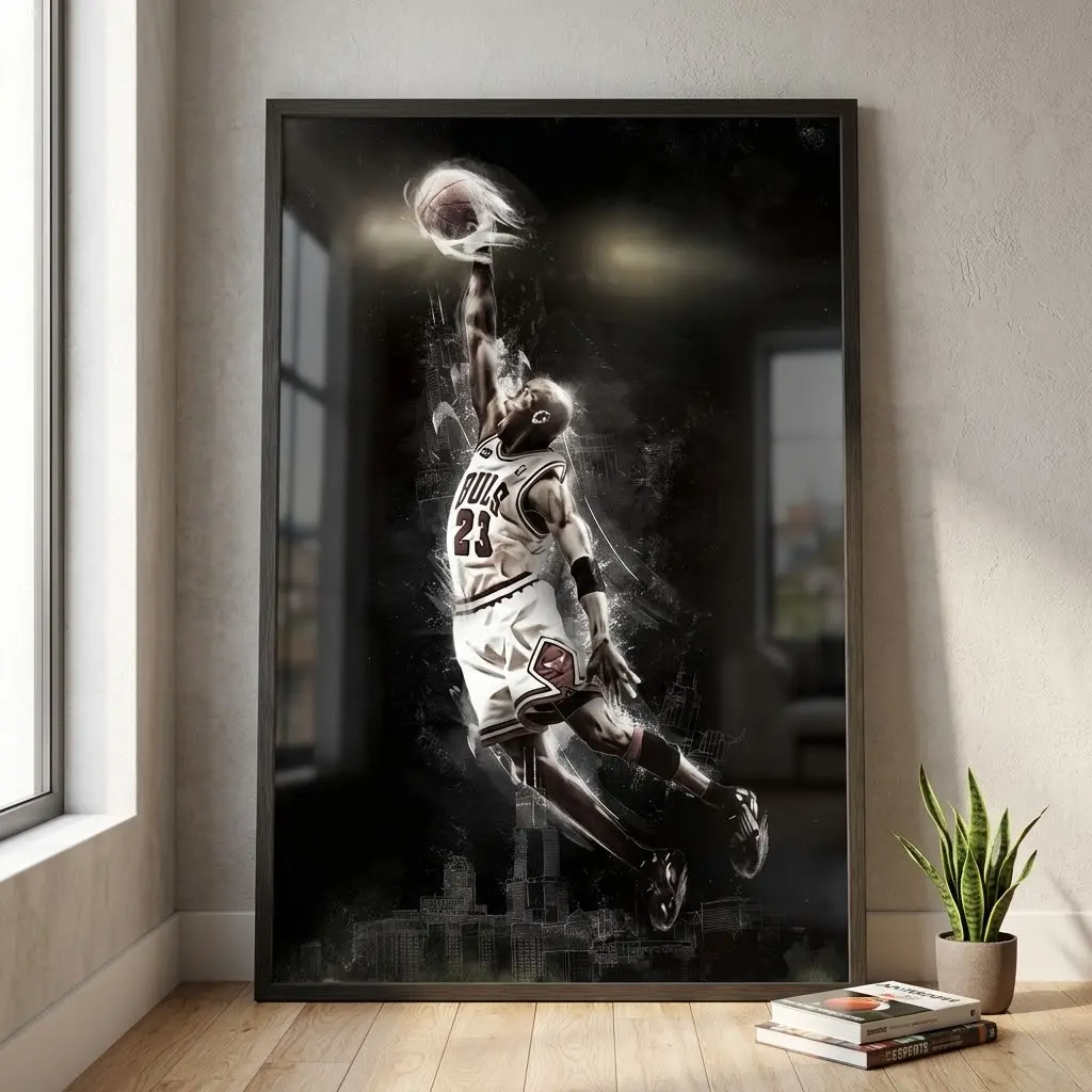 Michael Jordan Chicago Bulls Slam Dunk NBA Poster, Home Decor Gift
