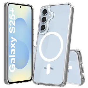 MagSafe Clear Case for Samsung Galaxy S25 Plus 5G 2025, Magnetic Cover Compatible with MagSafe, Hard Back Slim Shockproof Bumper, Support Wireless Charging