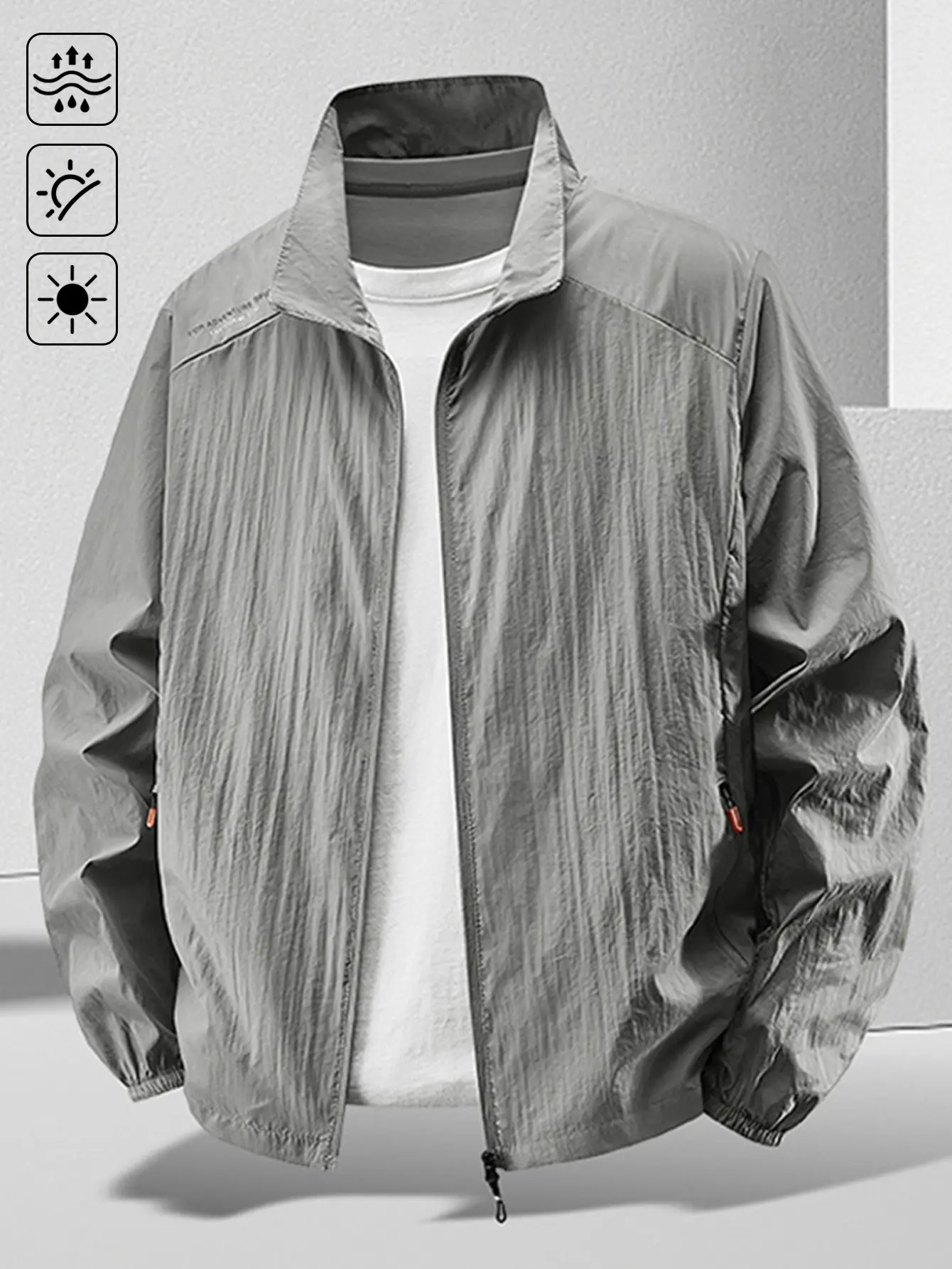 Men’s UV Protection Sun Jacket – Lightweight, Water-Resistant Windbreaker with Stand Collar, Breathable & Packable Casual Outdoor Coat for Hiking, Travel, and Everyday Wear Menswear