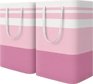 2-Pack Large Waterproof Laundry Hampers, Collapsible Freestanding Basket w/ Handles, 88L Pink