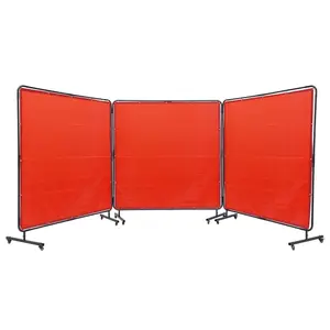 VEVOR Welding Screen with Frame,  6' x 6' 3 Panel Welding Curtain Screens, Flame-Resistant Vinyl Welding Protection Screen on 12 Swivel Wheels (6 Lockable), Moveable & Professional for Workshop, Red