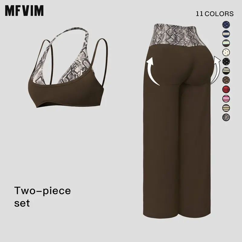 MFVIM women’s halter yoga set — breathable “naked feel” fitness bra and high waisted wide leg athletic pants, two piece slim fit training workout apparel,sohochic