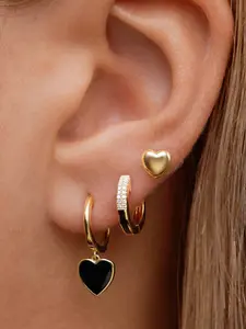 6Pcs Lovely 24K Gold Plated Cubic Zirconia Hoop Earrings Set For Women Smooth Stud Earrings Pack Heart Drop Dangle Earrings Stack