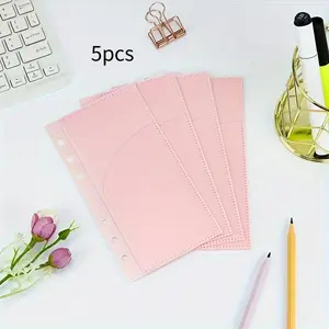 A6 5 Sheets Minimalist Pink 6-hole Double-layer Loose-leaf Budget Bag Creative Detachable Loose-leaf Notebook Replacement Core