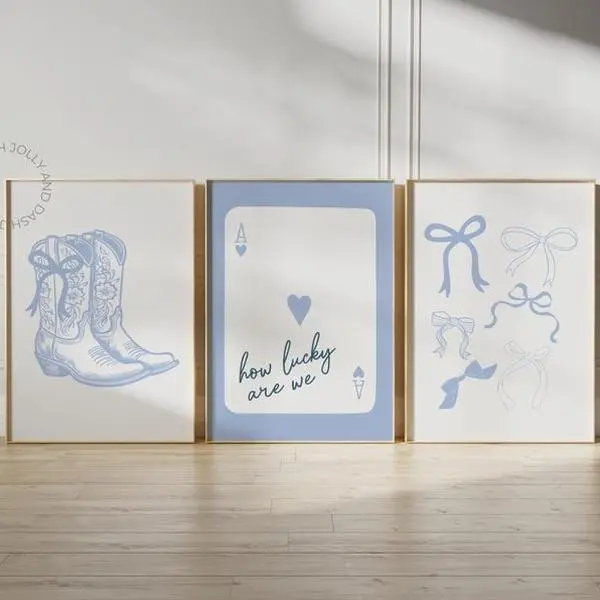 Western Decor, Coastal Cowgirl Prints, Gallery Wall Set, Light Blue Wall Art, How Lucky Are We, Trendy Wall Art, Dorm Decor, Girly Wall Art