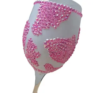 Custom Design Pink Rhinestone Wine Glass for Women - Drinkware