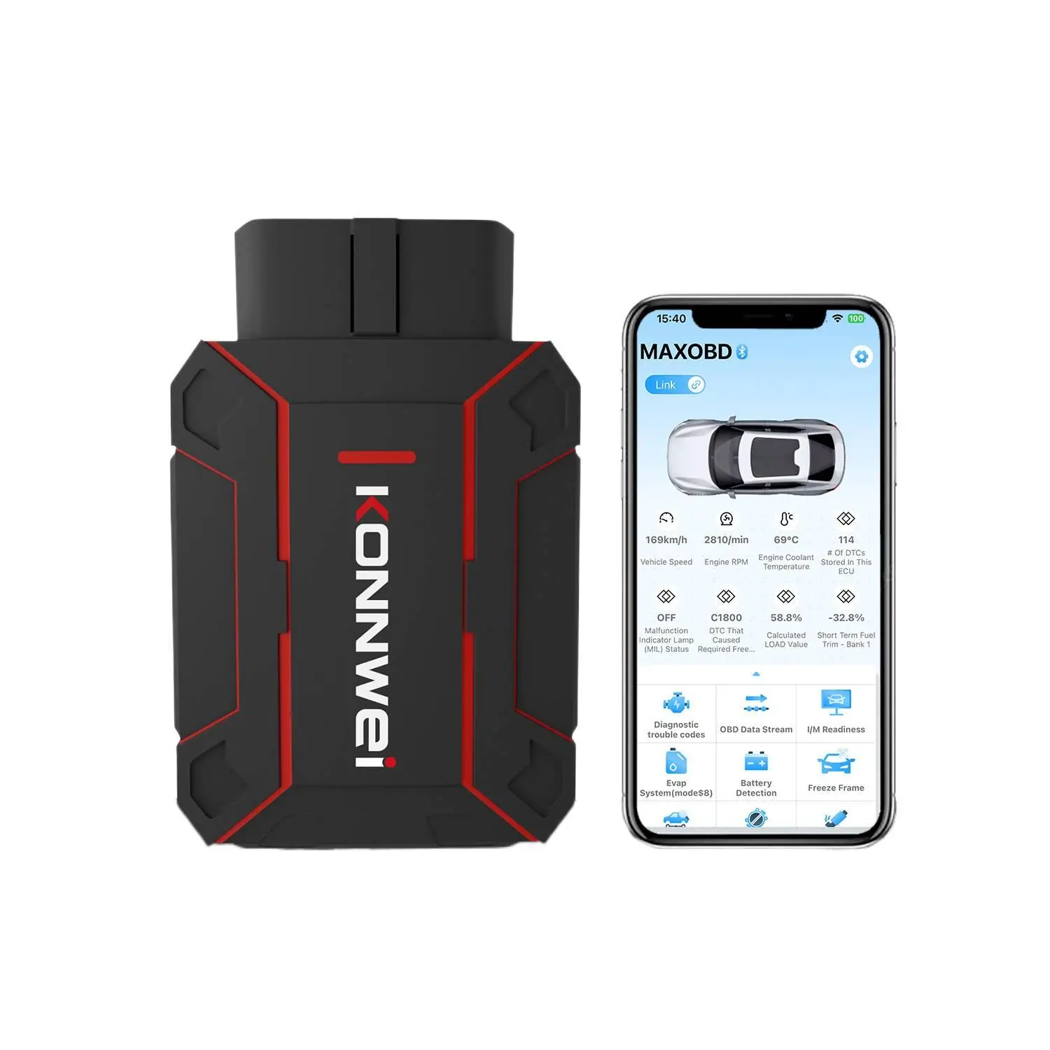 Wireless OBD2 Diagnostic Code Reader - Bluetooth 5.2 Portable Scanner, 2.95x1.97in Tool with Free Companion Multi-Lang App, Real-Time Data, OBD2 Port Compatibility, Universal Fit for Cars/SUVs/Trucks