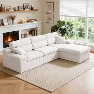 110" large cloud-style living room modular sofa set without frame, modern large compressed L-shaped sofa with 2 throw pillows, 4-seat design, premium velvet fabric for cloud-like comfort, flexible modular design, no assembly required. Beige