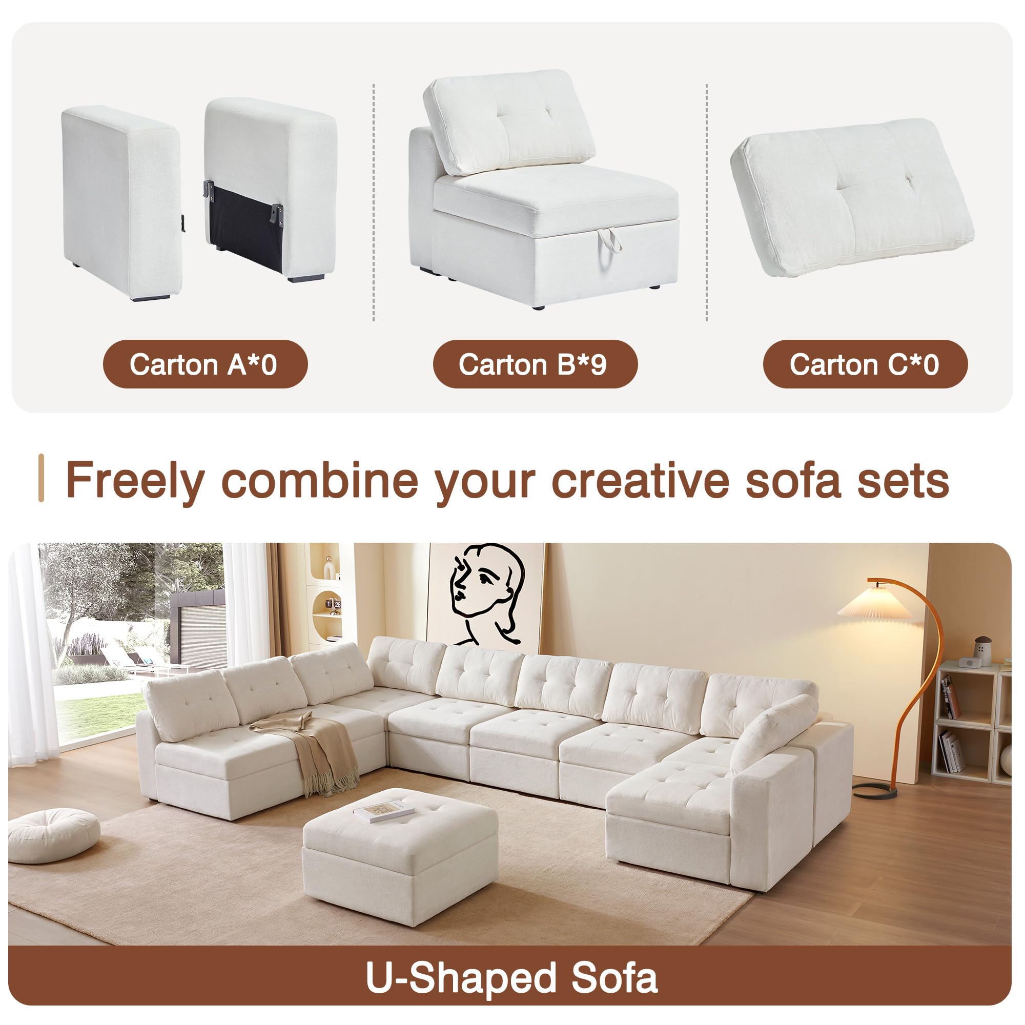 Giratree Oversize Modular Sectional Couch, Convertible U Shaped Sofa with Storage, 9 Seater Sofa Modular with Ottomans and Reversible Chaise for Living Room, Office