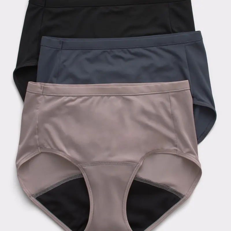 Hanes Comfort Period. Women's Brief Underwear Light Leaks Neutrals 3-pack Multi Pack Comfortable Fit Soft Stretch Fabric Breathable Ll40as
