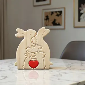 Rabbit Family Puzzle Set, Real Wood Carving Craftsmanship, Home Easter Decoration, Warm and Cozy Design, Perfect Gift Idea