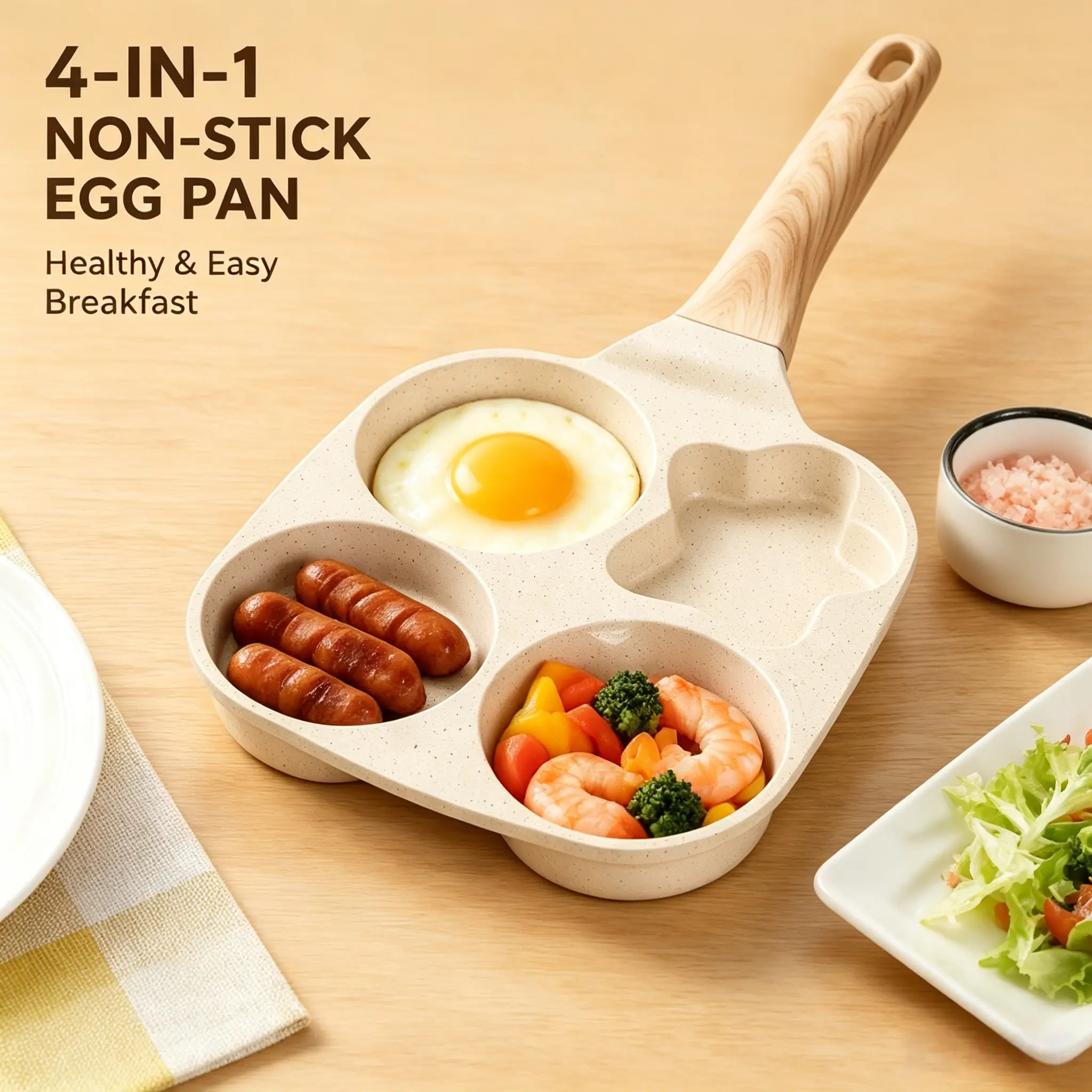 Non-Stick 4-in-1 Breakfast Pan for Frying Eggs, Hamburgers & Scrambled Eggs - Multi-Functional, Fast Heating, Durable, Easy Clean, Space-Saving, Eco-Friendly#EggPan #BreakfastPan #NonStickPan #PancakeMaker #BreakfastHacks#steamer
