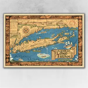 HomeRoots  20 x 30 in. Vintage 1933 Map of Long Island Multi Color Wall Art